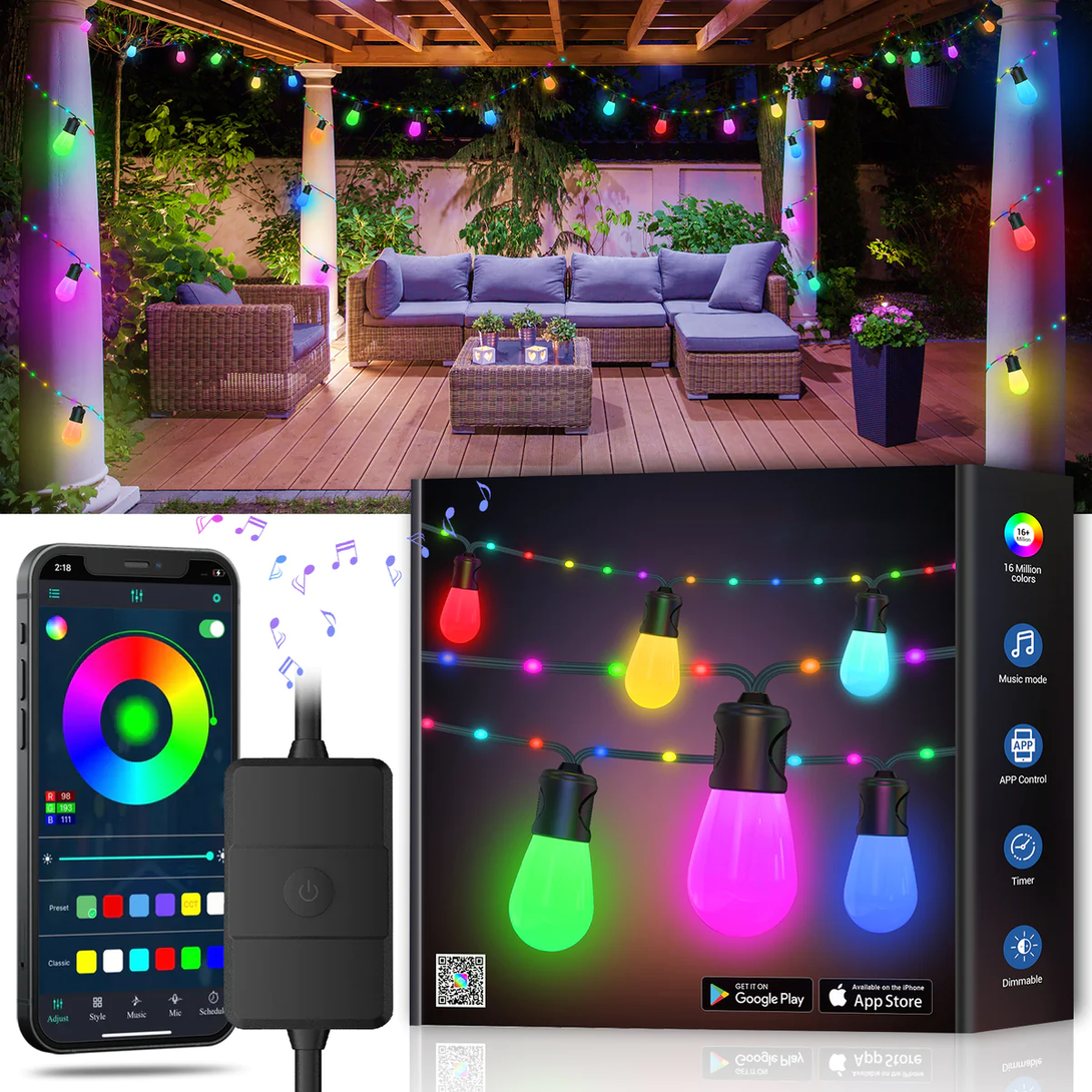 Deerdance RGBIC Wi-Fi & Bluetooth Smart Outdoor String Lights